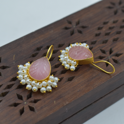 Goldplted brass stone dangle earing