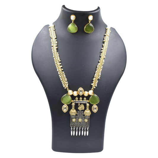 Green Natural Stone Gold Plated Brass Chain Necklace