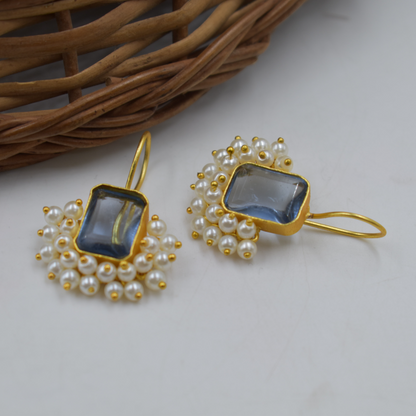 Goldplated brass stone dangle earing