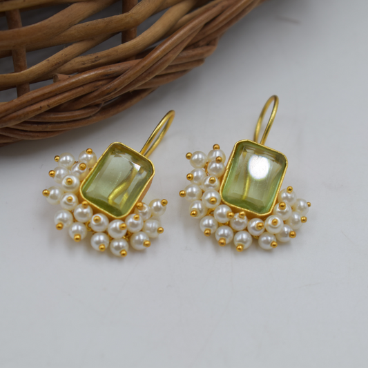 Goldplated brass stone dangle earing