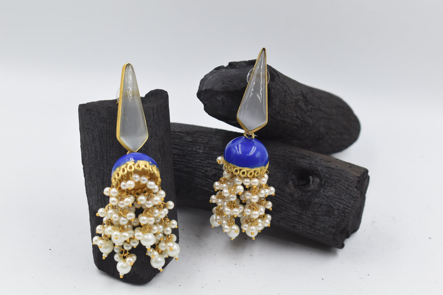 Blue Meenakari Enamel Jhumki Stone Stud Earring