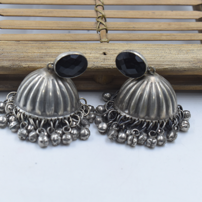 Silver look Alike Beads jhumki Stone Earing