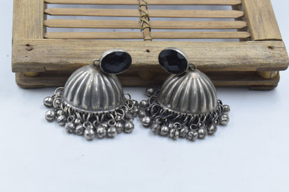 Silver look Alike Beads jhumki Stone Earing