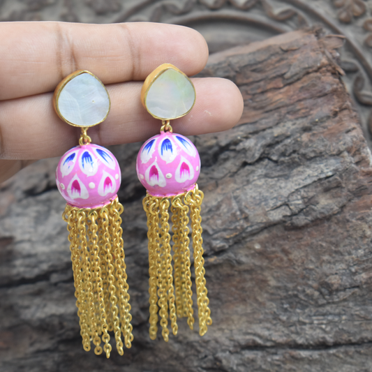 Enamel painting jhumki Stone Stud Earing