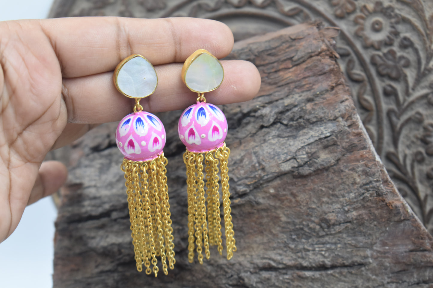 Enamel painting jhumki Stone Stud Earing