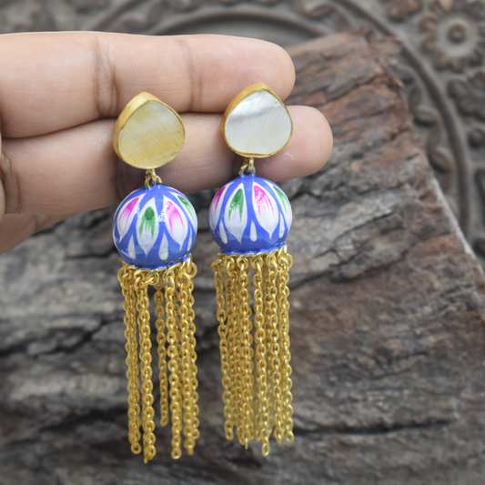 Goldplatd Handpainted Brass MOP Stone Stud Earing