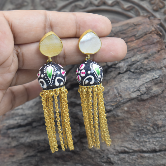 Handpainted Goldplatd Brass Stone Stud Earing