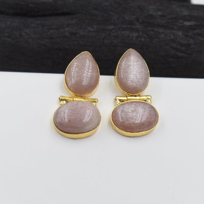 Elegance Semi Precious Stone Peach Moonstone Stud Earing