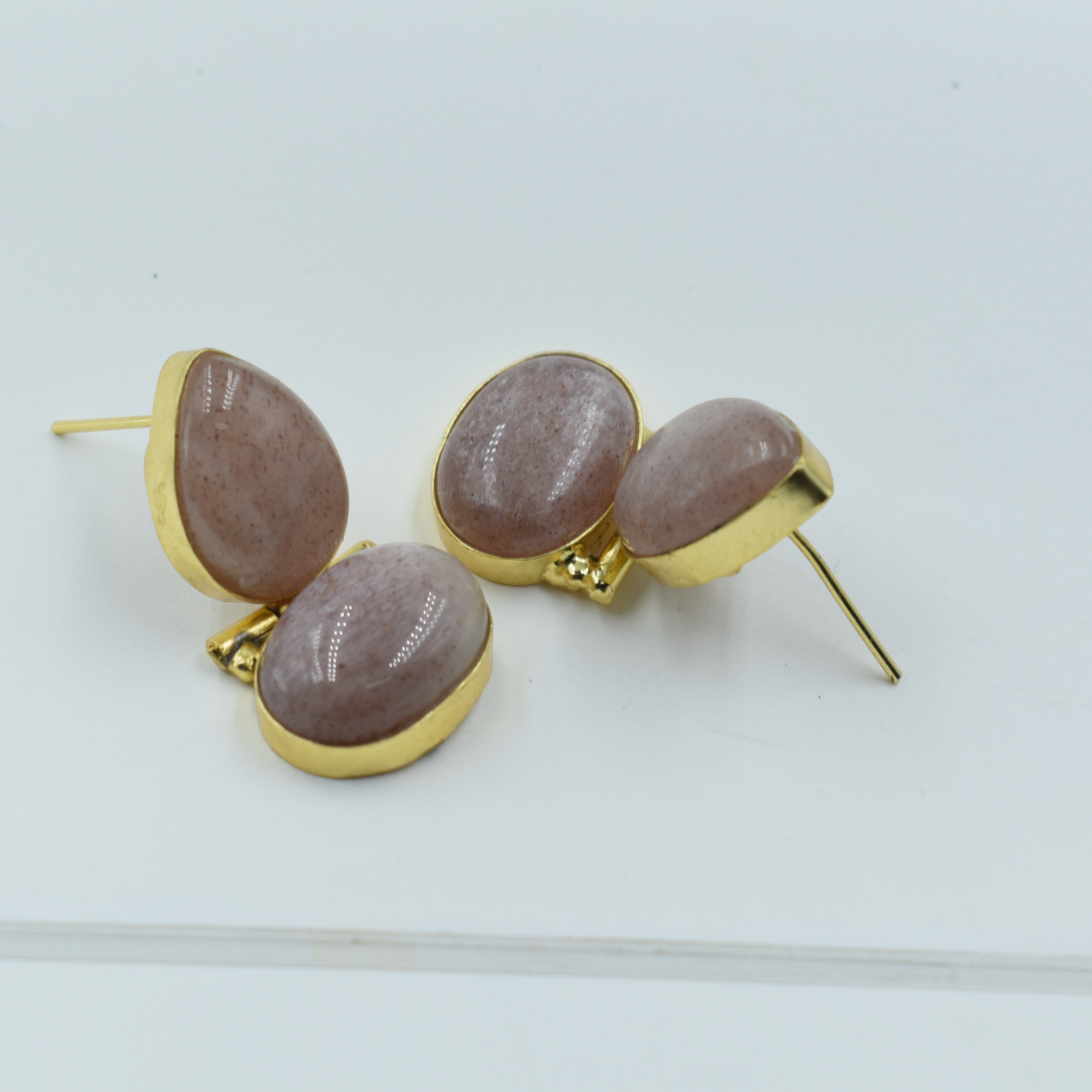 Elegance Semi Precious Stone Peach Moonstone Stud Earing