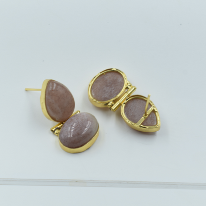 Elegance Semi Precious Stone Peach Moonstone Stud Earing