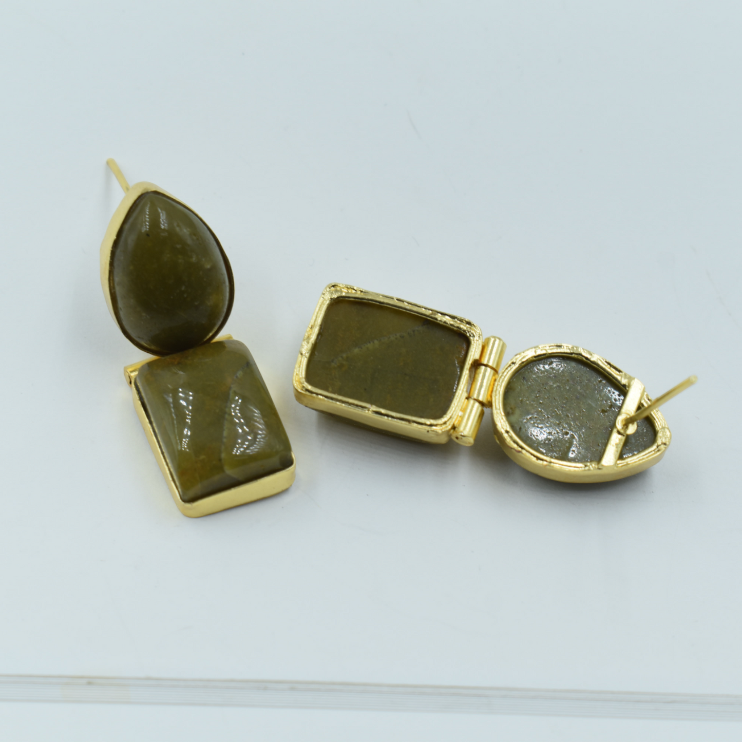 Daily Use Semi Precious Stone Green Opal Gold Plated Brass Stud Earing