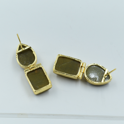 Daily Use Semi Precious Stone Green Opal Gold Plated Brass Stud Earing