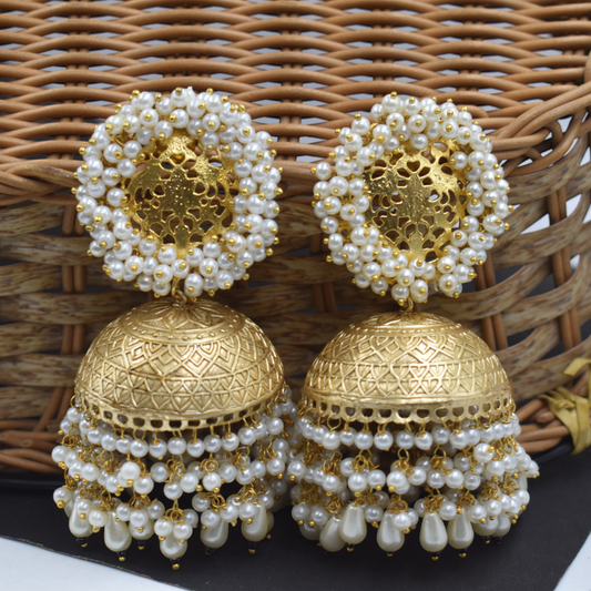 Trending Goldplated Jhumki White Pearl Stud Earring