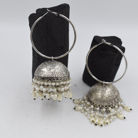 Ethnic Traditional Silver look alike White Pearl Bali Style Jhumki