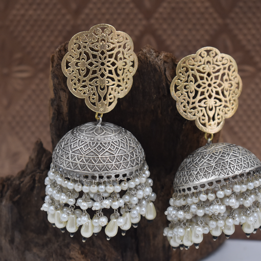 Latest Dualtone Indian Kundan Jhumka Stud Earring