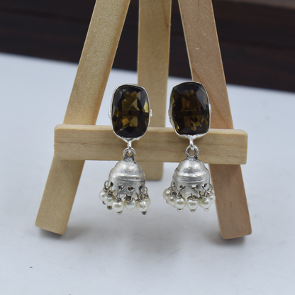 Small Beaded Jhumki Glass Stone Earring