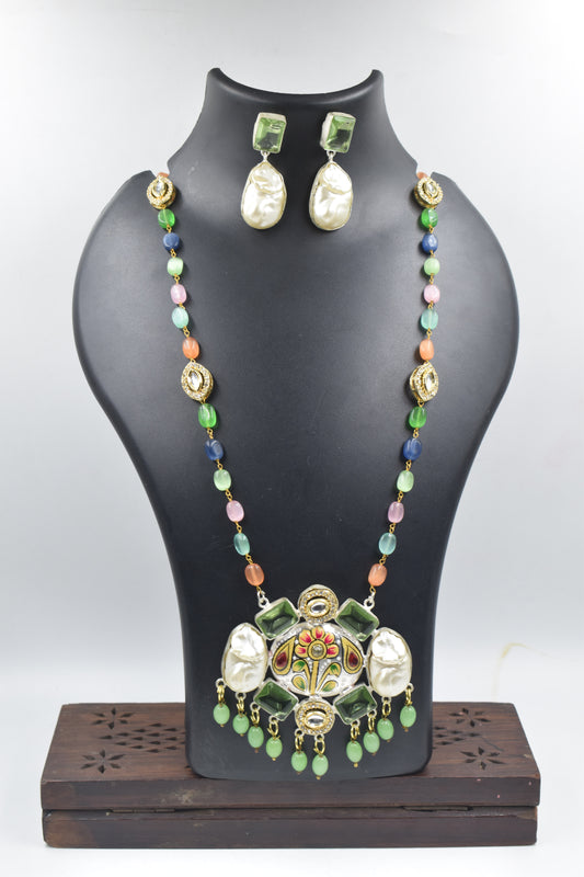 Designer Colorful Stones Necklace in Green-toned