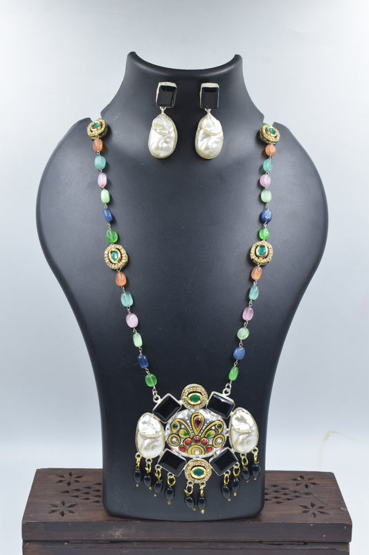 Latest Fashion MOP Kundan Monalisa Stone Necklace