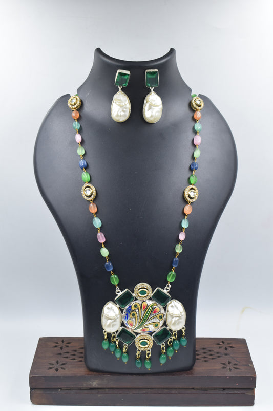 Designer Monalisa Stone Necklace with MOP and Pearl