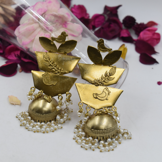 Long Gardening Look Jhumki Stud Earring in Brass