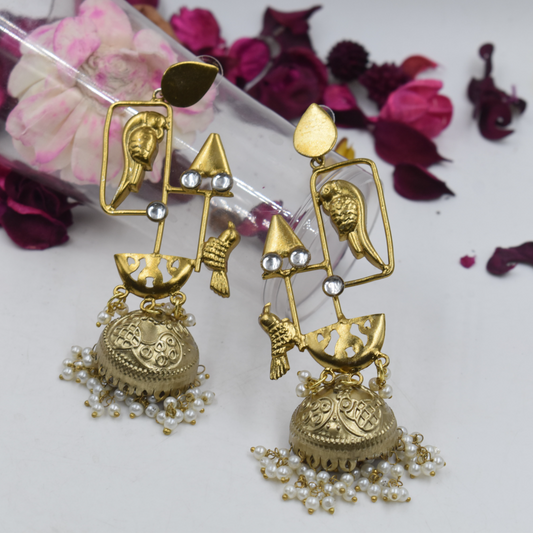 Unique Handmade Gold Plated Brass Stud Earring