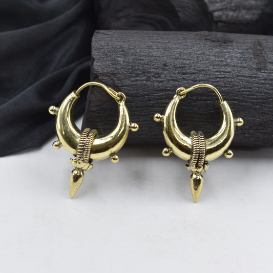 A pair of golden brass hoop earing