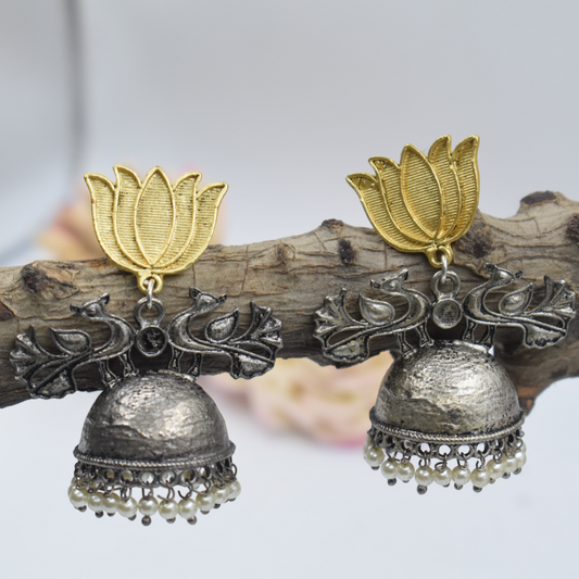 Antique Brass Lotus Design Jhumka Stud Earring