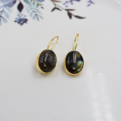 Goldplated brass semi precious stone dangle earing