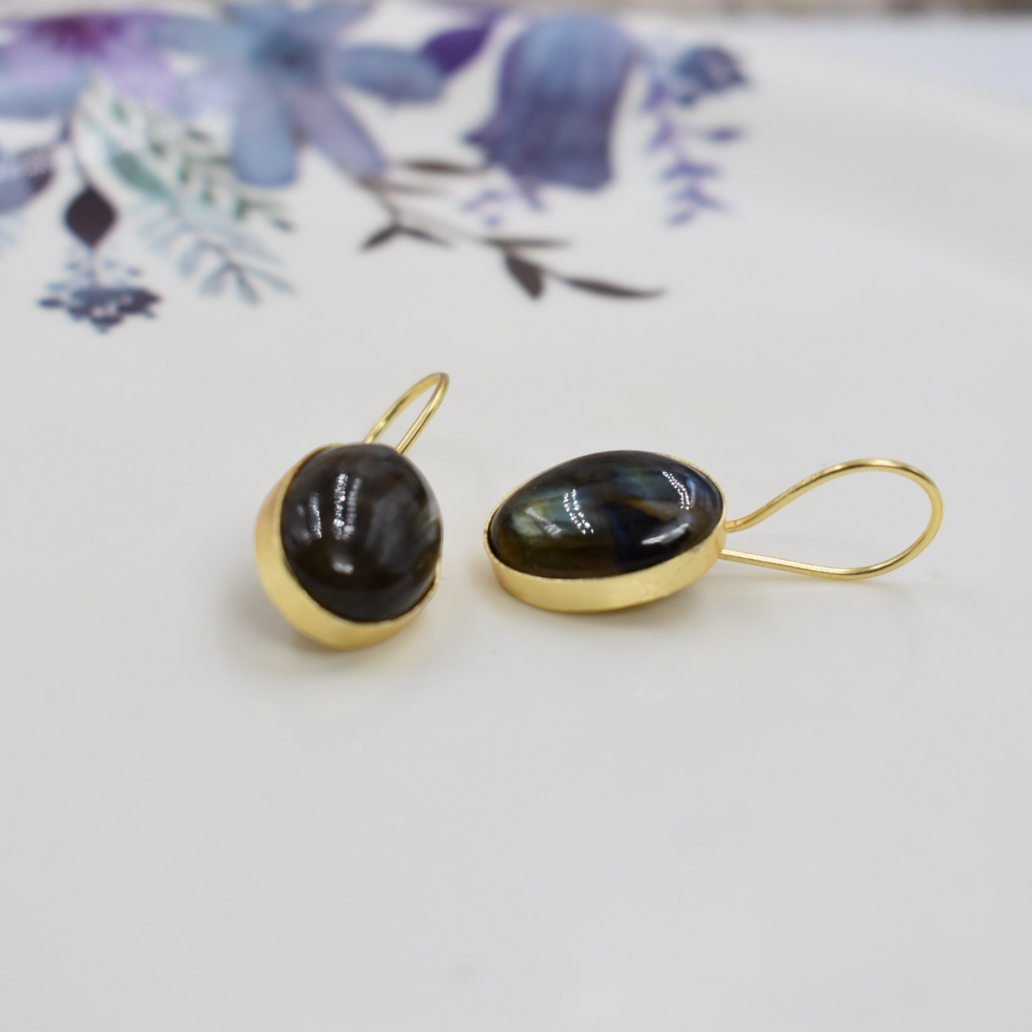 Goldplated brass semi precious stone dangle earing