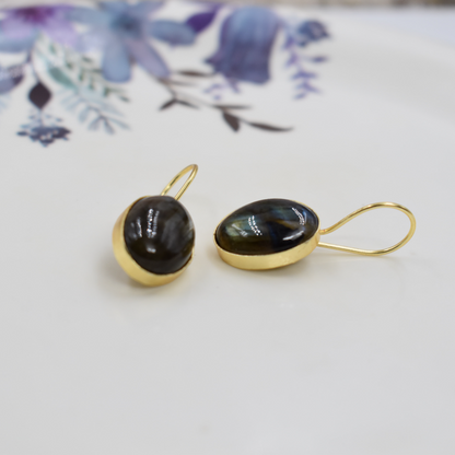 Goldplated brass semi precious stone dangle earing