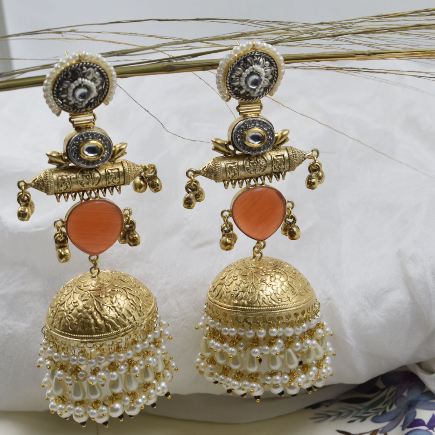 Tribal Gold Plated Statement Kundan Jhumka Earring