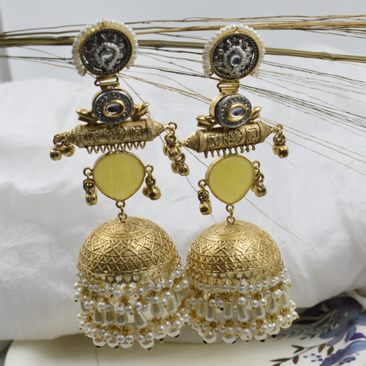 Designer Kundan Jhumka Stud Earring in Brass and Gold Plated