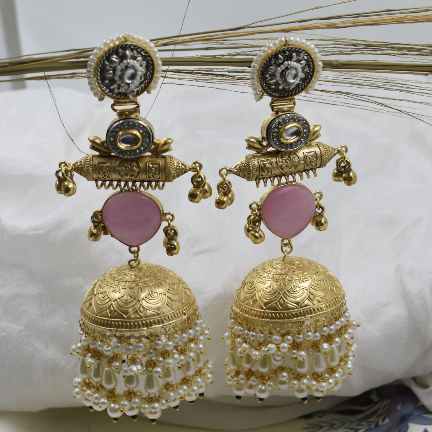 High Quality Brass Kundan Jhumka Stud Earring