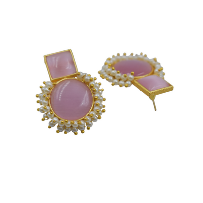 Goldplated brass stone stud earing