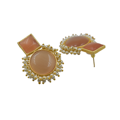 Goldplated brass stone stud earing