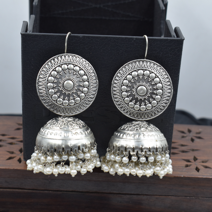 Silver look alike brass stud jhumka earing