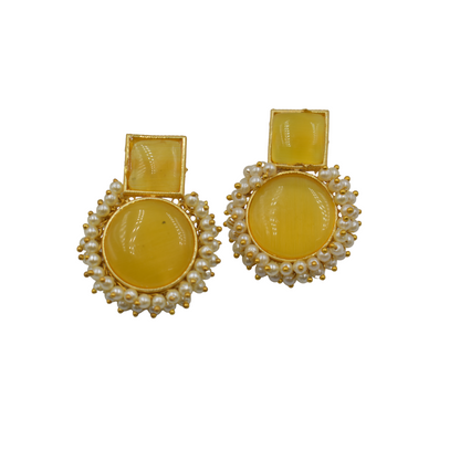 Goldlated brass stone stud earing