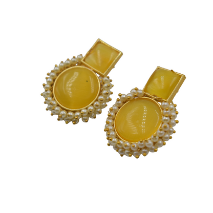 Goldlated brass stone stud earing