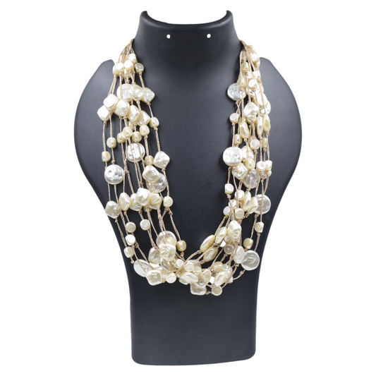 White Tone Tribal Necklace in Fashion MOP Stone