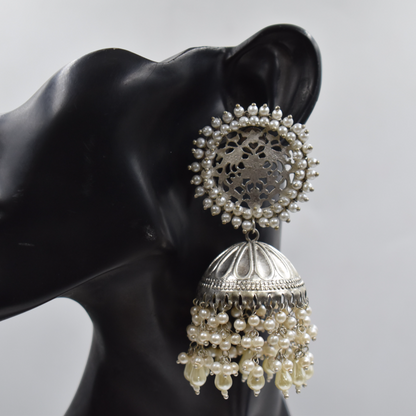 Silver look alike stud jhumka brass earing