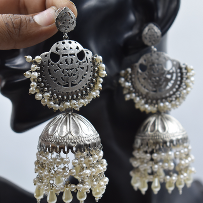 Silver look alike brass jhumka earing