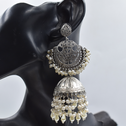 Silver look alike brass jhumka earing