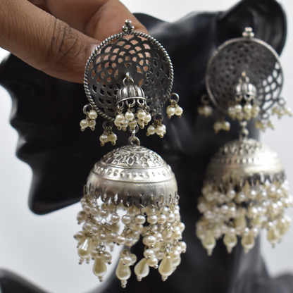 Silver look alike brass jhumka earing