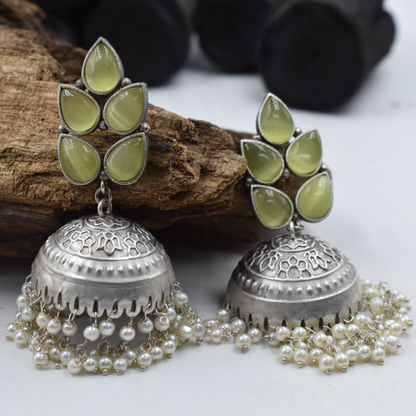 Silver look alike stone jhumka jhumka earing