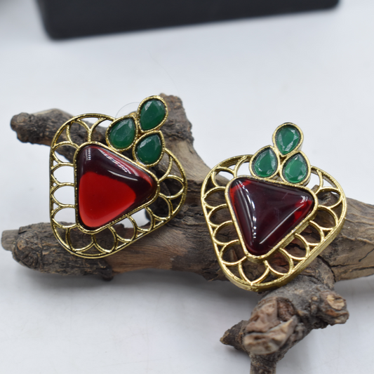 Triangle Shaped Brass Stone Stud Earing