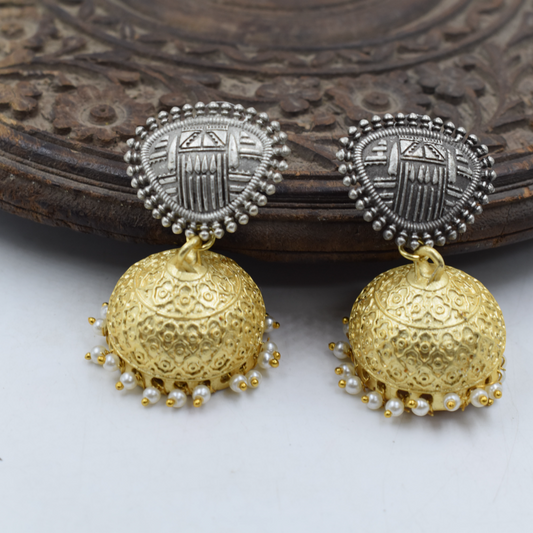 Dual Tone Earing Brass Stud Jhumki