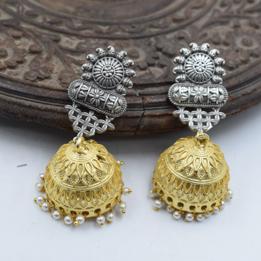 Handmade Brass Silver & Gold Plated Stud Jhumki