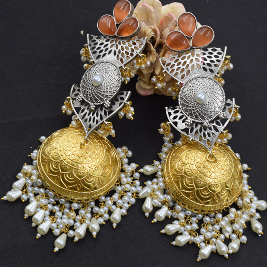 Traditional dualtone brass jhumka earing