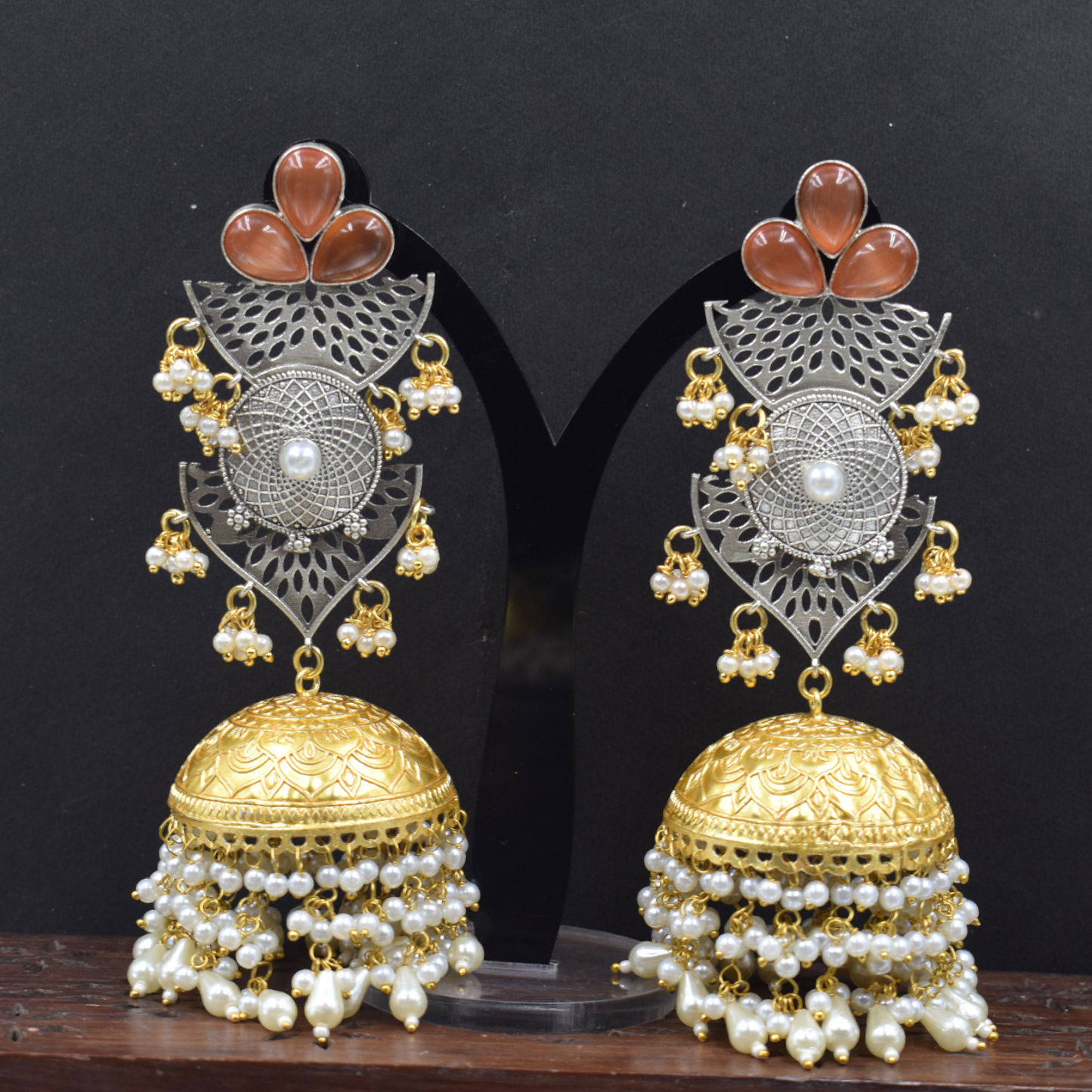 Traditional dualtone brass jhumka earing