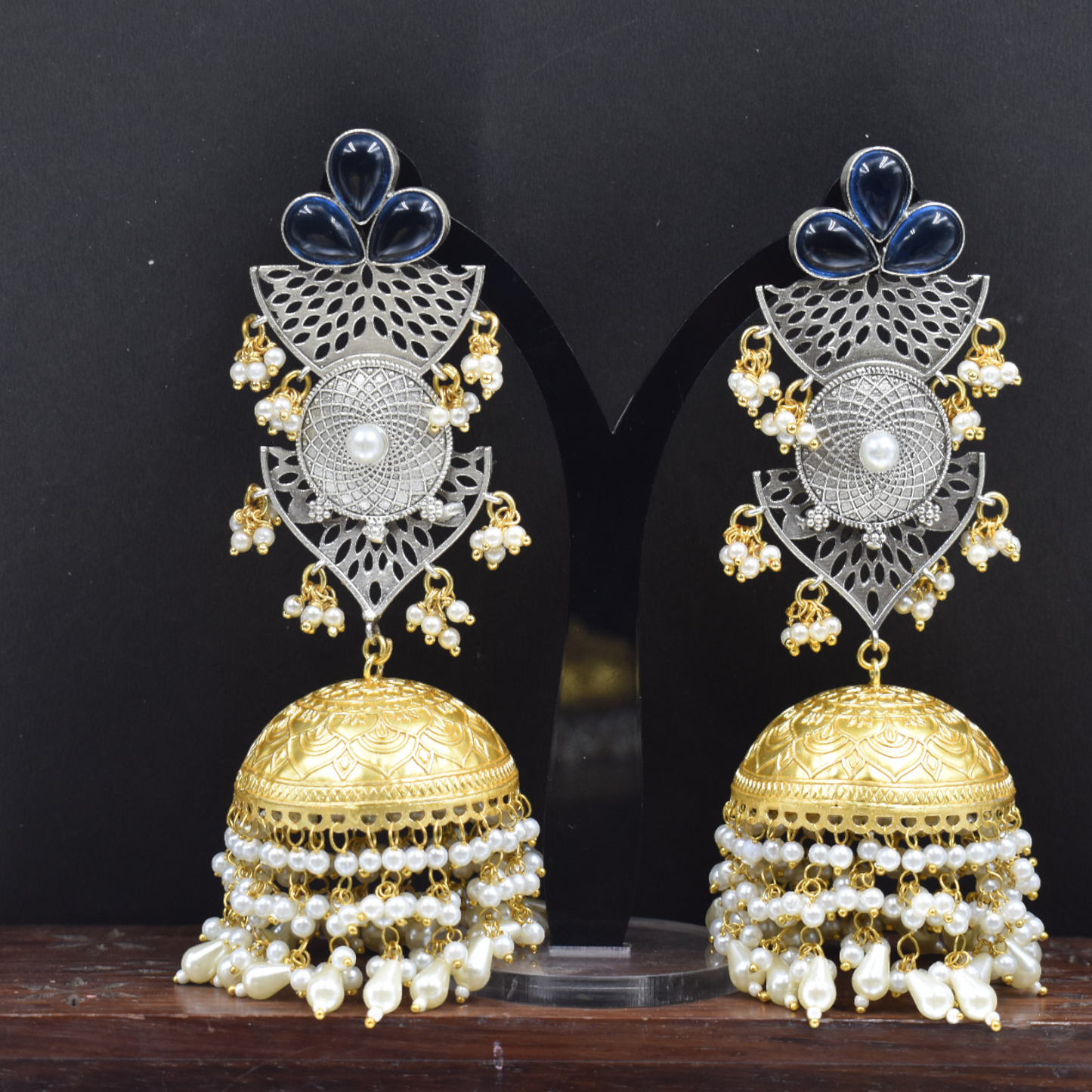 Traditional dualtone brass jhumka stud earing